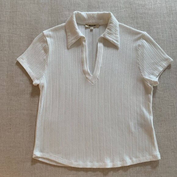 Madewell Ribbed V-Neck Polo Tee – Lighthouse – Size Medium - Picture 5 of 7